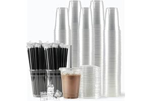 WUHUIXOZ [200 Sets - 12oz] Plastic Cups with Lids and Straws, Disposable Cups for Iced Coffee, Smoothie, Milkshake, Cold Drin