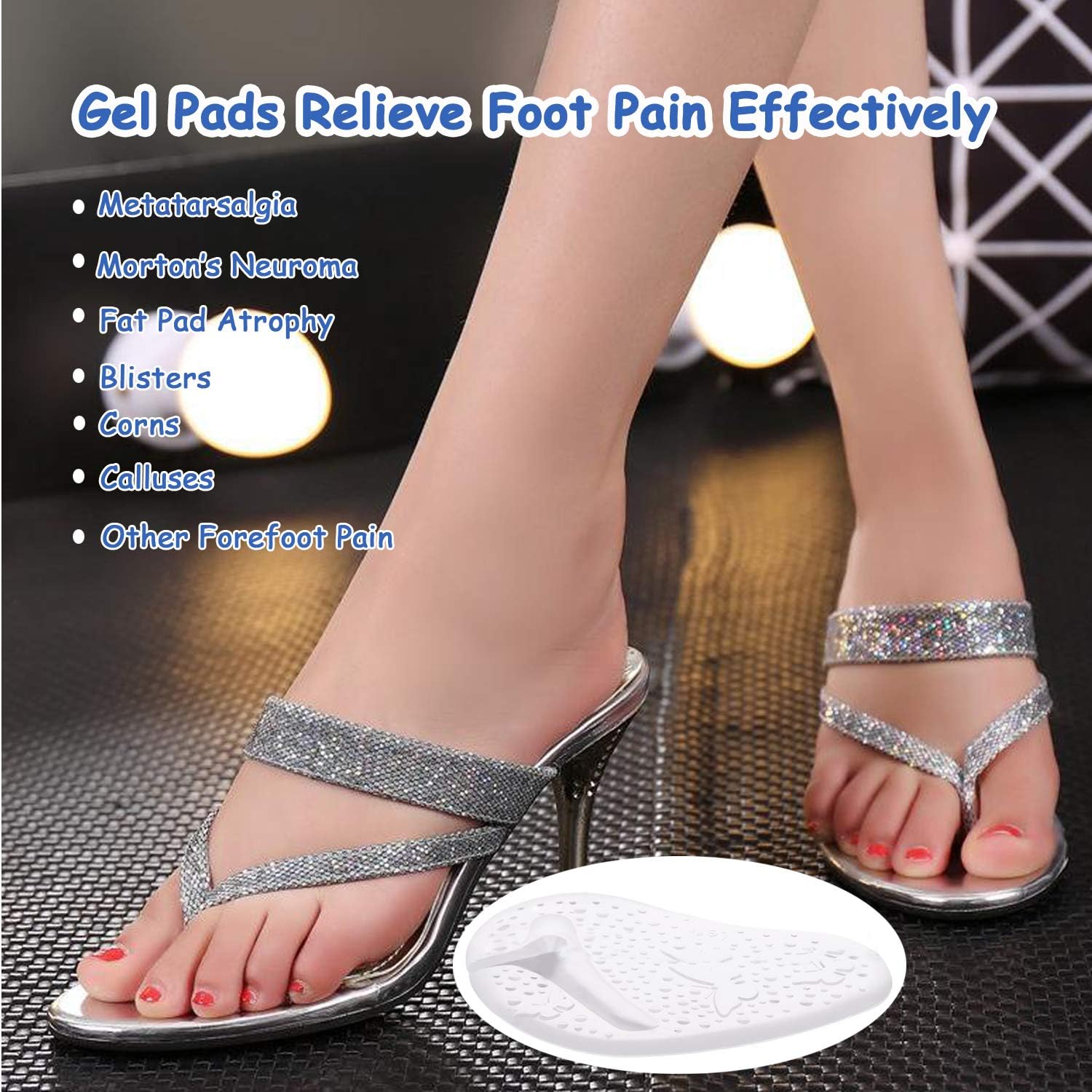 Gel Metatarsal Pads for Thong Sandals Flip-Flops, 2Pairs Forefoot Cushion Inserts, Ball of Foot Grip Pads for Metatarsal Support and Pain Relief, Anti-Slip: Health & Personal Care