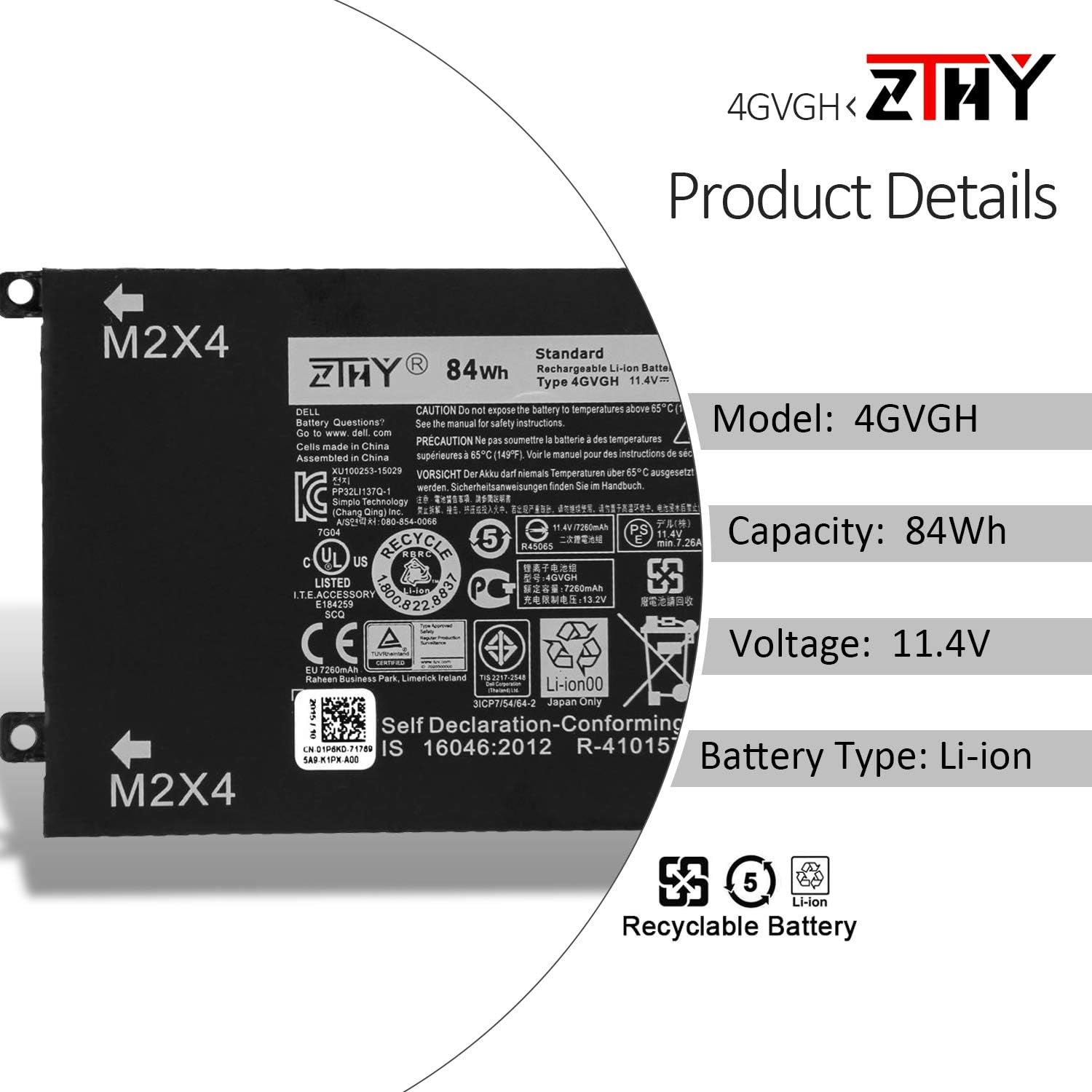Computers Accessories Zthy 84wh 4gvgh Laptop Battery Compatible With Dell Xps 15 9550 P56f P56f001 Dell Precision 5510 Mobile Workstation Series Replacement 1p6kd T453x 0t453 062mjv M7r96 451 ux 6cell 7260mah 11 4v