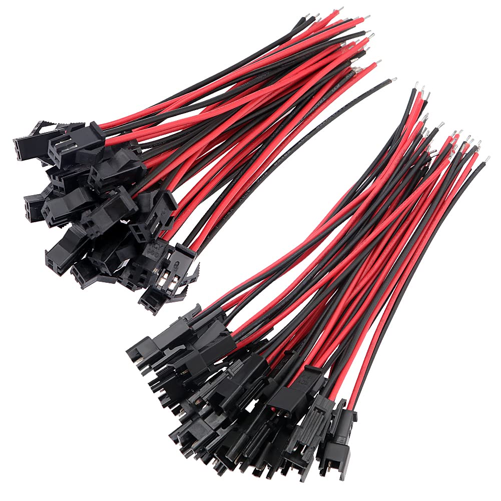 YIXISI 25 Pairs JST SM 2-Pin 2.54mm Pitch Plug Male and Female Connector Adapter with 100mm Electrical Cable Wire for LED Light
