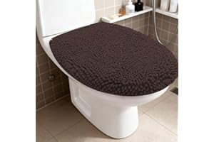 RUN HELIX Bathroom Toilet Lid Cover,Chenille Machine Washable Seat Covers, 17.5x15, Stays in Place Rubber Backing, Fits Most Round, Elongated and Oblong Lids, Accessories Decor,Brown