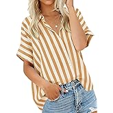 Summer Tops for Women Striped Button Down Shirts Collar Guaze Shirt Trendy Vacation Work Linen Blouse