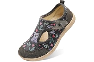 JIASUQI Womens Barefoot Slippers Wide Toe Box Diabetic Shoes Arthritis Adjustable Walking Shoe Ladies Swollen Feet Winter Hou