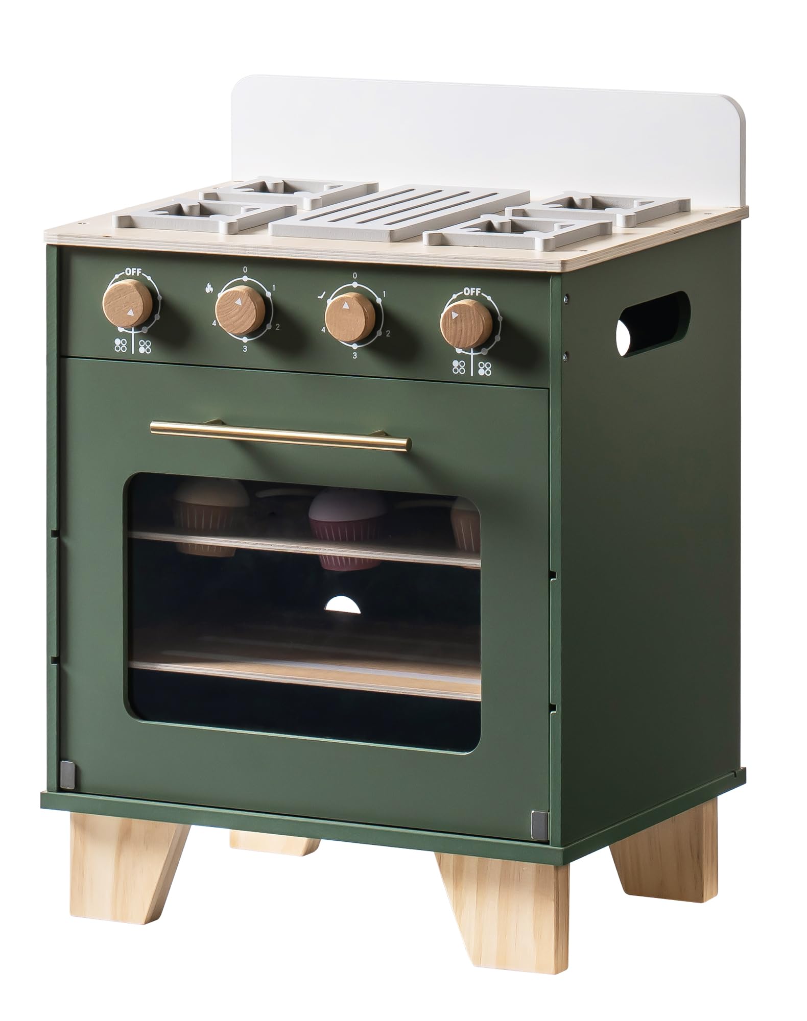 ROBOTIME Vintage Wooden Toy Kitchen Oven for Kids, Pretend Play Oven with Push-Pull Baking Tray & Play Foods, Wooden Kitchen Set, for 3+ Years Old Girls and Boys(Vintage Green)