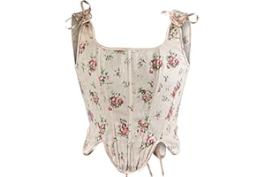 Women's Vintage Floral Lace Up Boned Camisole Bustier Vintage Square Neck Sleeveless Crop Tank Tops Corset Shirts