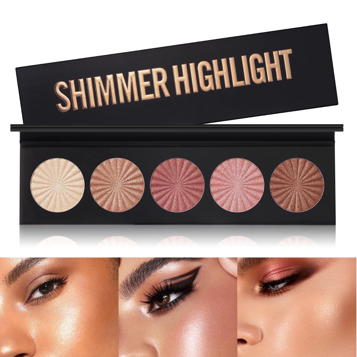 KARLOR Face Highlighter palette, 5 colors Highlighter Contour makeup champagne golden bronzer pink Highlighter Pearl Shimmer Glitter high-gloss Highlighter powder eye shadow palette