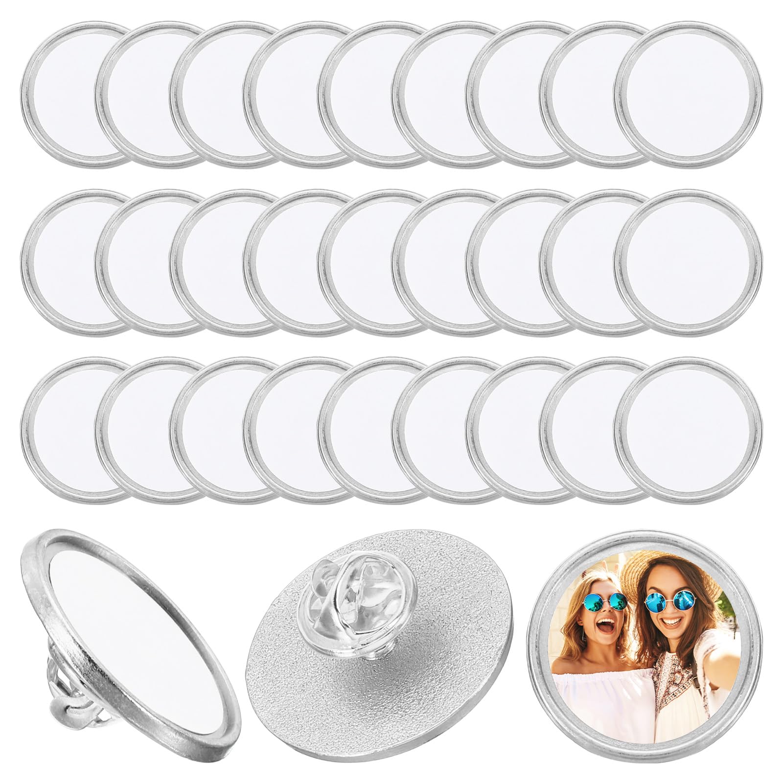 PATIKIL Sublimation Blank Button, 30 Pcs 0.98 Inch Aluminum DIY Sublimation Pins Round for DIY Craft Badge Jewelry Lapel, Silver Tone