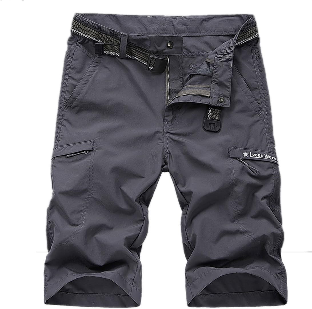 LHHMZ Mens Outdoor Fast Dry Casual Trousers Shorts with Multiple Pockets Easy Wash Hiking Cargo Shorts