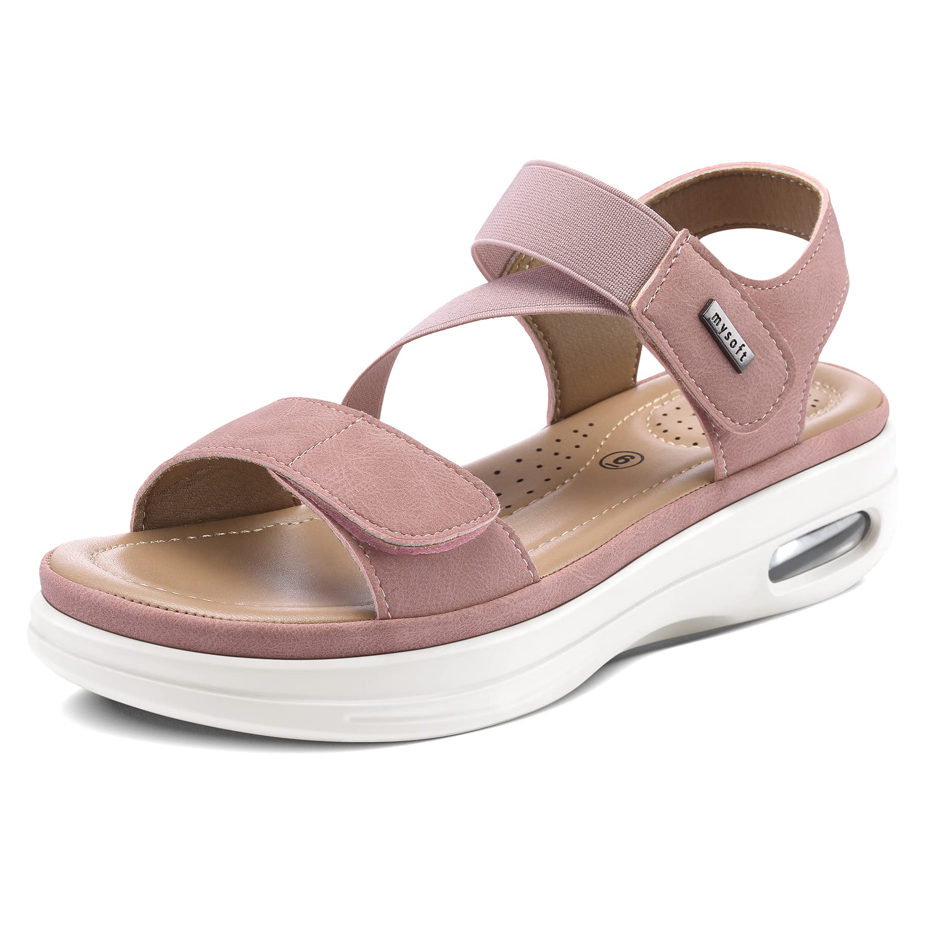 mysoft Women's Summer Walking Sandals Air Cushion Support Platform Ankle Strap Shoes Comfortable Casual Wedge Sandals Image