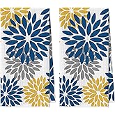 Artoid Mode Dark Blue Dahlia Floral Kitchen Towels Dish Towels, 18x26 Inch Quick Dry Microfiber Cloth Hand Towels for Kitchen Drying Set of 2