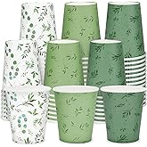Whaline 60Pcs Greenery Paper Cups 9oz Eucalyptus Olive Leaf Disposable Coffee Cups Sage Green Drinking Cups for Cold Hot Drinks Wedding Bride Shower Party Supplies