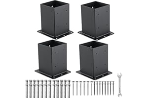 Nrspp 4x4 Post Base, 4 Sets Post Anchor, (Inner Size 3.6"x3.6") Black Metal Powder-Coated Deck Post Base Support for Outdoor Fence,Mailbox,Pergola Brackets Fence Kit