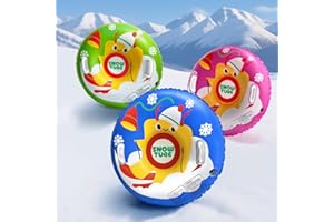 NIBBANACAL Snow Tube for Kids 3 Pack, 36" Inflatable Cartoon Reindeer Sledding Tube, Cute PVC Snow Tube Set with Reinforced Handles, Winter Outdoor Snow Toys for Boys & Girls