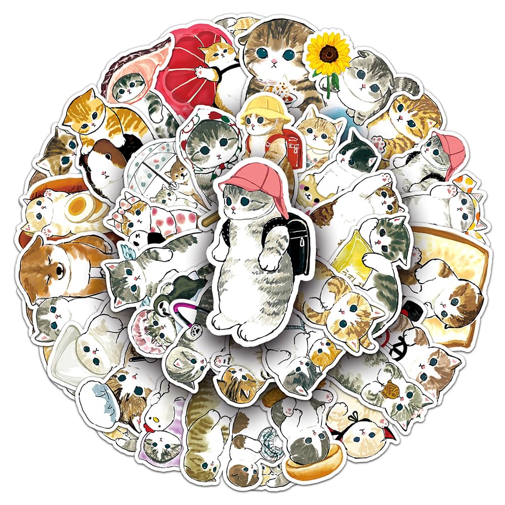 Unique Cat Vinyl Stickers, 50 PCS Waterproof Illustrated Animal Decals for Laptops, Scrapbooking, Journals, Notebooks, Water Bottles, Suitcases, Phones & DIY Decor