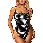 Navneet Women Sexy Lace Bodysuit Lace Trim High Cut Thong Spaghetti Strap Cami Bodysuit Going Out Tank Tops Body Suit