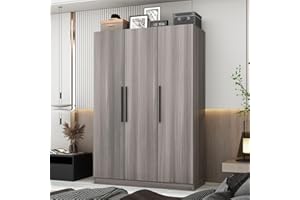 MOUMON Armoire Wardrobe with 3 Doors and Cube Shelves, Armoire Wardrobe Closet with Hanging Rod, Closet for Bedroom Grey 18.9“D x 47.2”W x 70”H