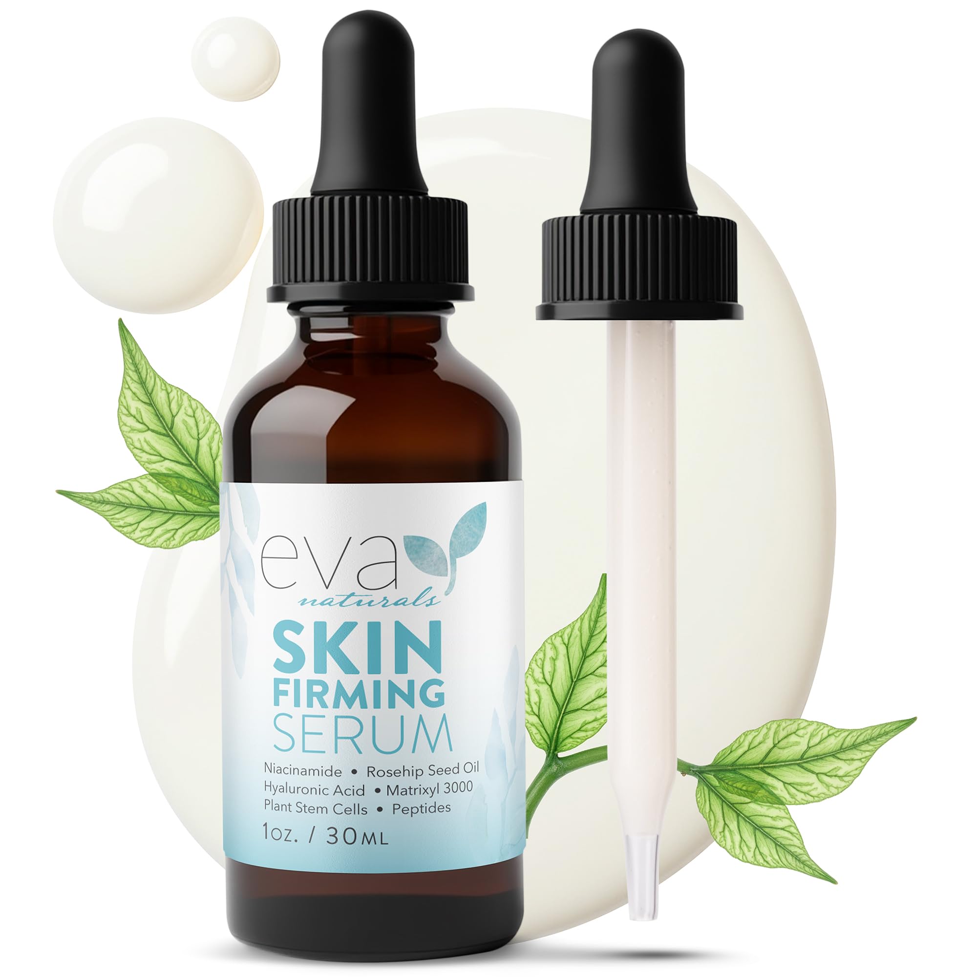 Eva Naturals Skin Firming Serum for Face – Peptide & Niacinamide Anti-Aging Serum with Botanical Hyaluronic Acid – Collagen Boosting, Wrinkle & Fine Line Remover, Skin Tightening & Firming (30 mL)