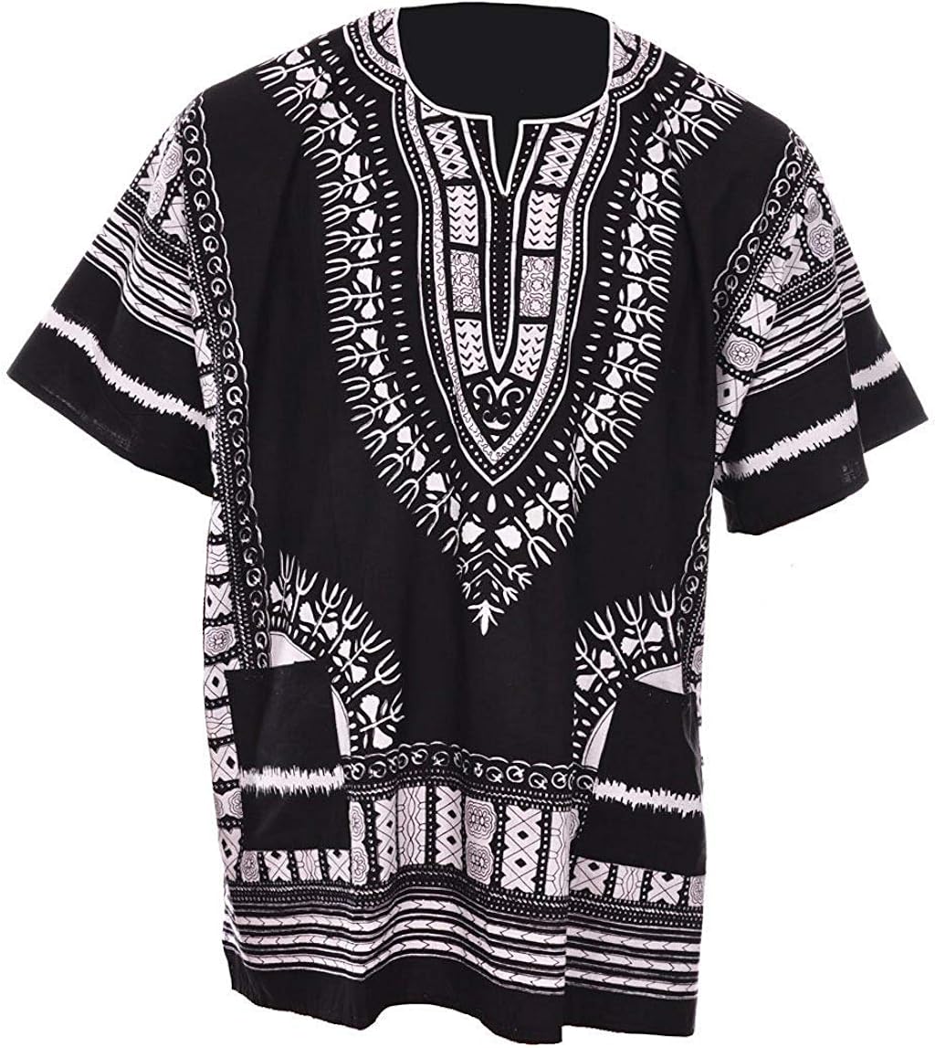Black Traditional African Print Unisex Dashiki Shirt Small