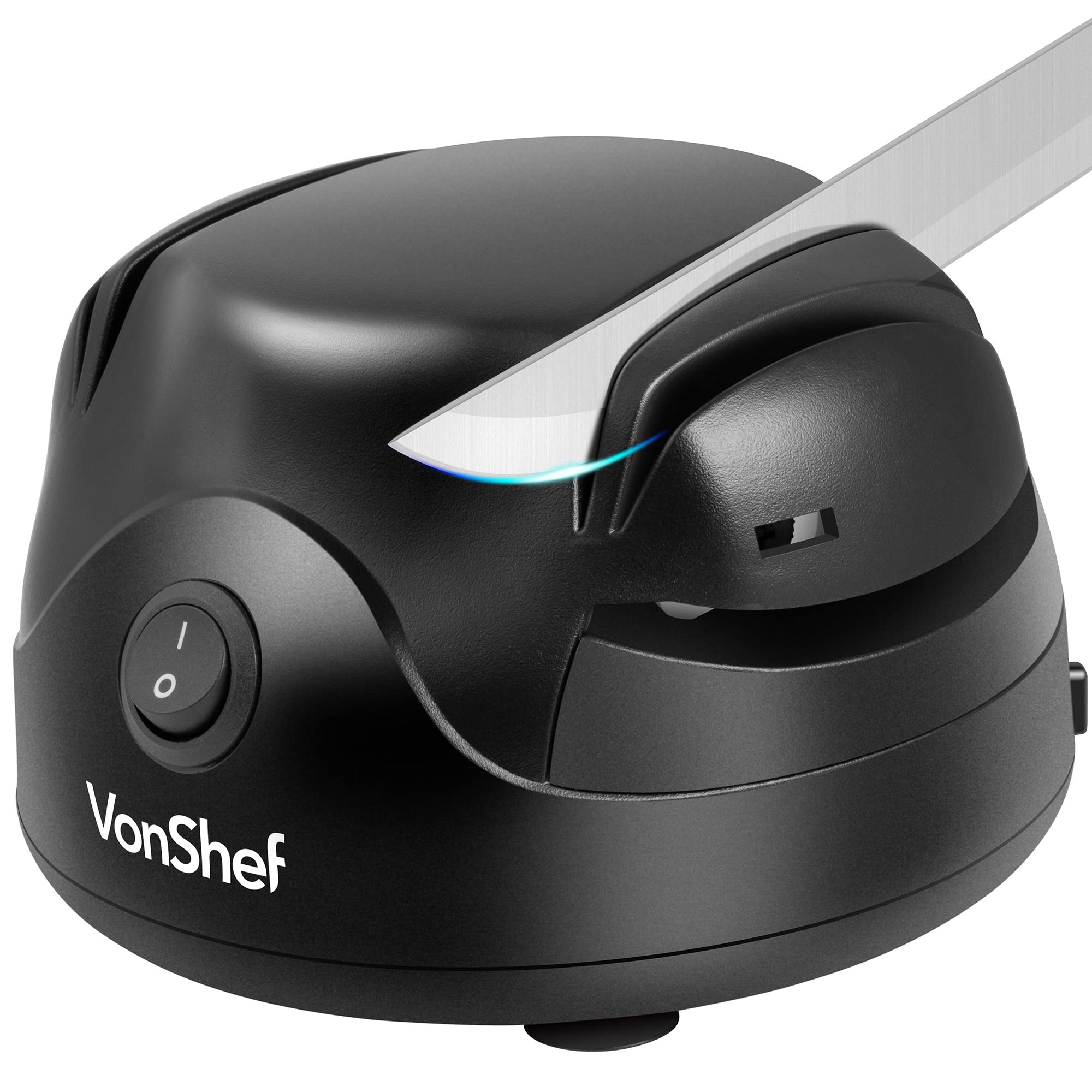 VonShef Electric Knife Sharpener – Scissor Sharpener with Screwdriver Groove, 60W, 2 Grinding Wheels, Auto-Retractable Cord & Non-Slip Feet – Black