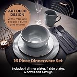 Tower Empire 16 Piece Dinnerware Set Stoneware Grey and Brass view 3