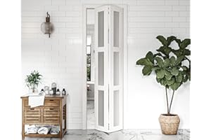 BARNER HOME Bifold Door, for 24"×80" Opening, 3-lite Tempered Frosted Glass Folding Door Panel with Hardware Kit, MDF & PVC Surface, White Bifold Closet Doors