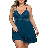 Oberitiny Lingerie for Women Lace Modal Chemises Nightgown V-Neck Full Slip Babydoll Sleepwear Plus Size