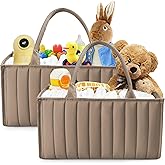 SWEET DOLPHIN 2-Pack Quilted Diaper Caddy Organizer – Premium Puffer Style Nursery Storage Bins – Water-Resistant & Wipeable Changing Table Organizer – Trendy Tote for Home & Car Travel - Mocha Brown