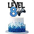 Level 8 Game Birthday Cake Topper - Video Game Boy's 8th Birthday Level Up Party Blue Cake Topper Supplies - Game On Winner Gaming Party Decoration