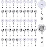 50 Pieces Badge Reel Retractable Bulk with Swivel Metal Alligator Clip, Translucent ID Card Holder Name Badge Reel Clips for Teachers Office Workers Hanging Name Tags, ID Card and Keychains