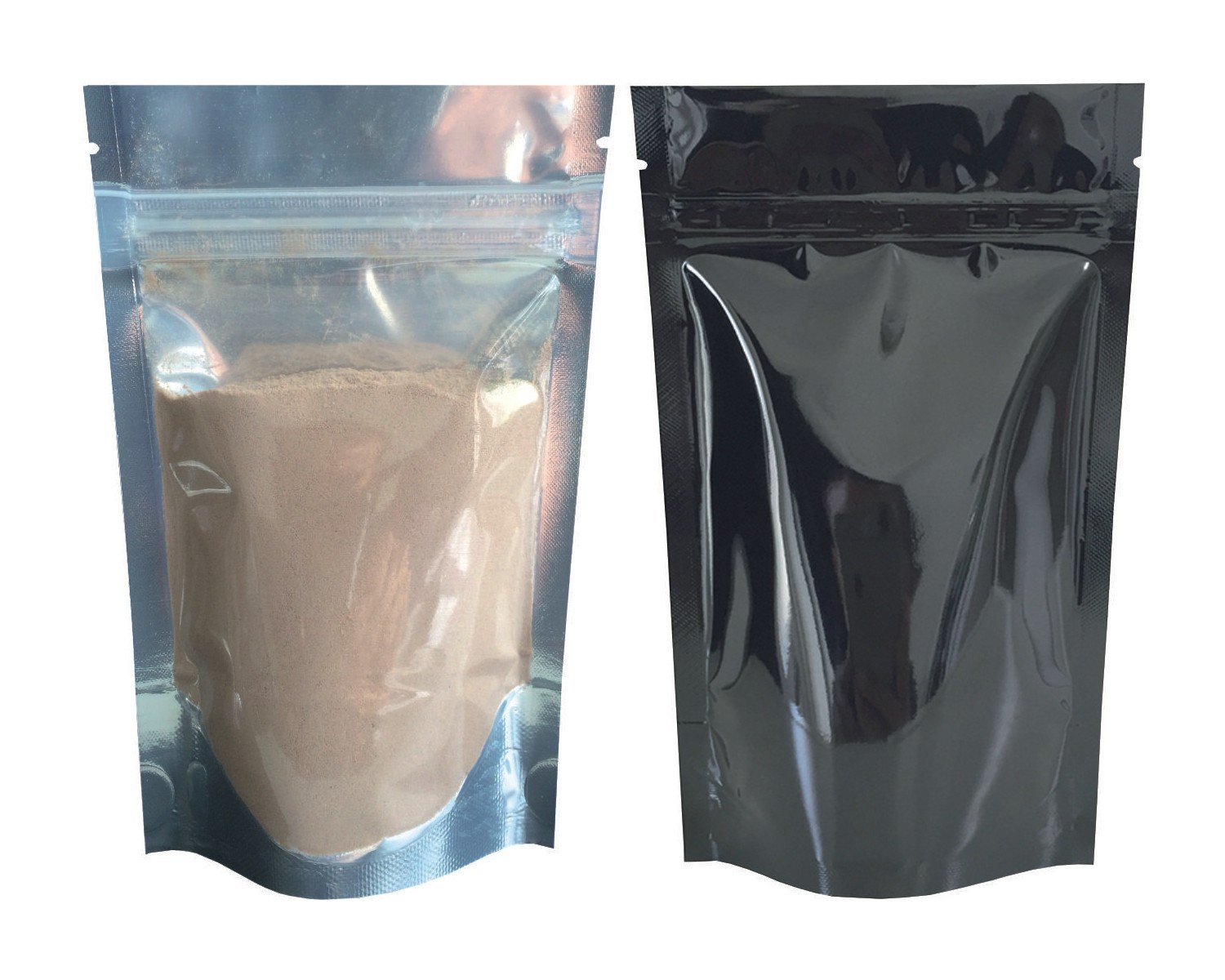 Rightpak Black Shiny/One Side Clear Stand Up Pouches with Resealable Zipper and Tear Notch for Food Packaging (100qty) (SP1-8cm x 13cm + 5cm)