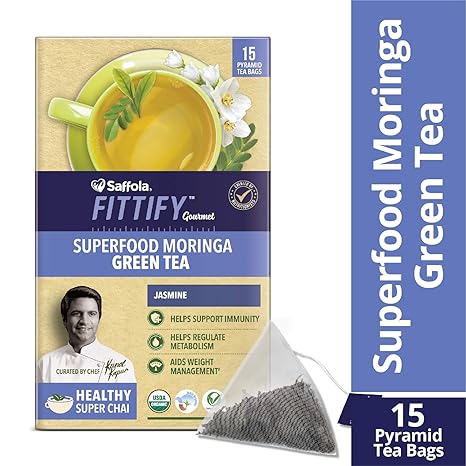 Saffola FITTIFY Gourmet Superfood Moringa Green Tea, Jasmine, 15 Sachets, 37.5g