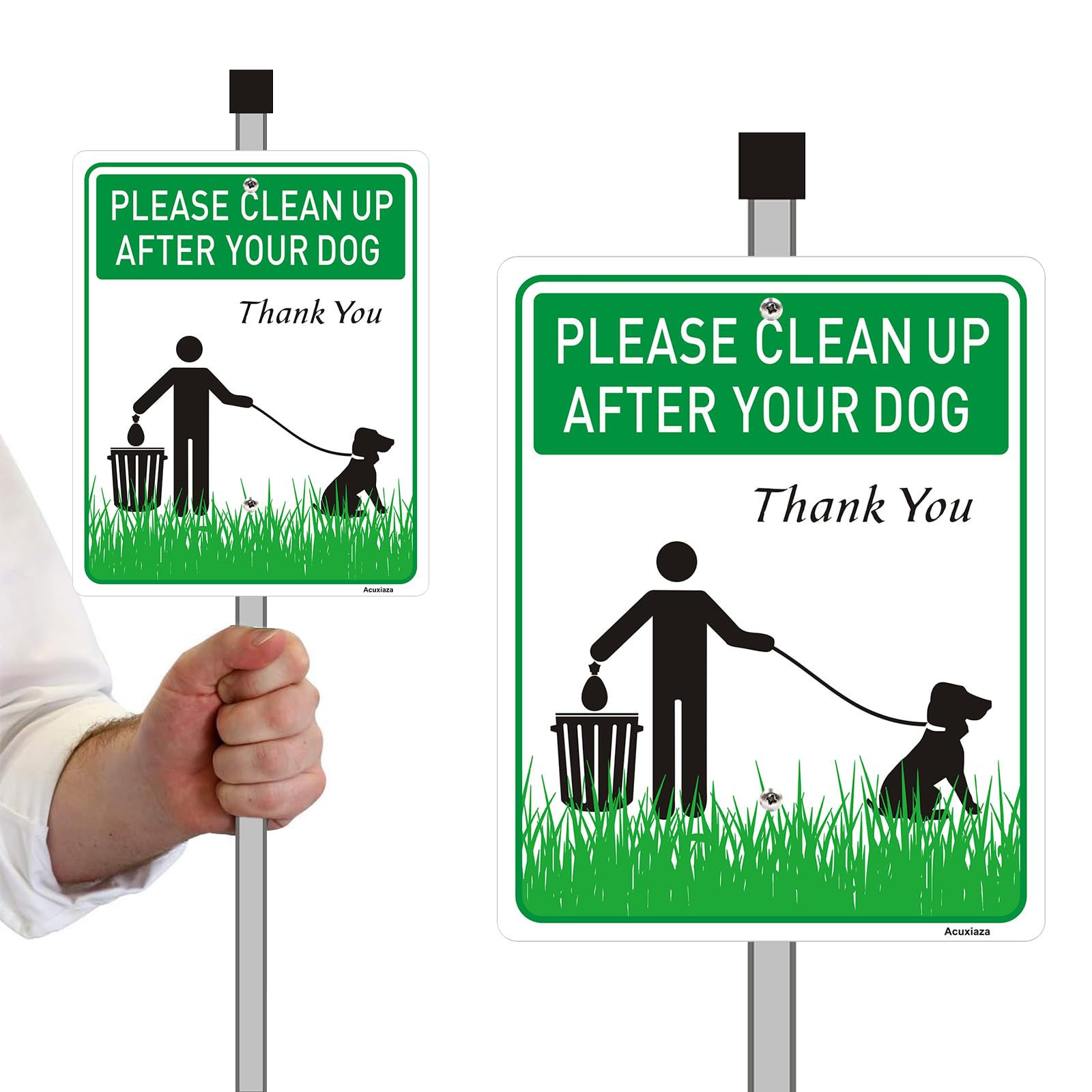Acuxiaza 2 Pcs Clean Up After Your Dog Sign With Stakes 12 x 10 inch Aluminum Pick Up Dog Poop Signs Clean Up After Your Dog Yard Sign No Pooping Dog Sign For Outdoor Garden Lawn （Easy Install）
