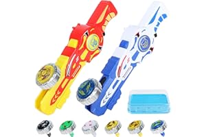 L-LAN- Bey Battling Top Burst Gyro Toy Set Rivalry Games with 6 Spinning Top Burst Gyros 2 Toy Launchers 1 Beystadium, Combat Battling Game Gifts for Boys Children Kids Ages 7+(Red+White)