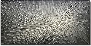 Amei Art Paintings, 24X48 Inch Paintings Oil Hand Painting 3D Hand-Painted On Canvas Abstract Artwork Art Wood Inside Framed Hanging Wall Decoration Abstract Painting (Silver)