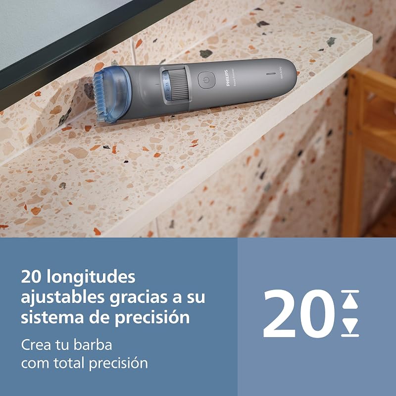 Serie 3000 - Cuchillas con puntas redondeadas, 20 posiciones ajustables, peine-guía, 100% resistente al agua, indicador de batería, carga USB, funda, modelo BT3619/15