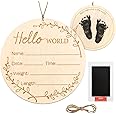 ZIEYOMI Baby Announcement Sign, Hello World Newborn Sign, Wooden Baby Name Sign for Nursery, Birth Announcement Sign for Hospital, Welcome Baby Sign Announcement Board for Photo Prop Baby Shower
