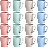 COSYOO 16 PCS Wheat Straw Cups,10 Oz Plastic Mugs with Handles Unbreakable Reusable Coffee Cups,Dishwasher Safe Microwavable for Milk,Tea,Coffee,Camping,Kitchen&RV(Multicolor)