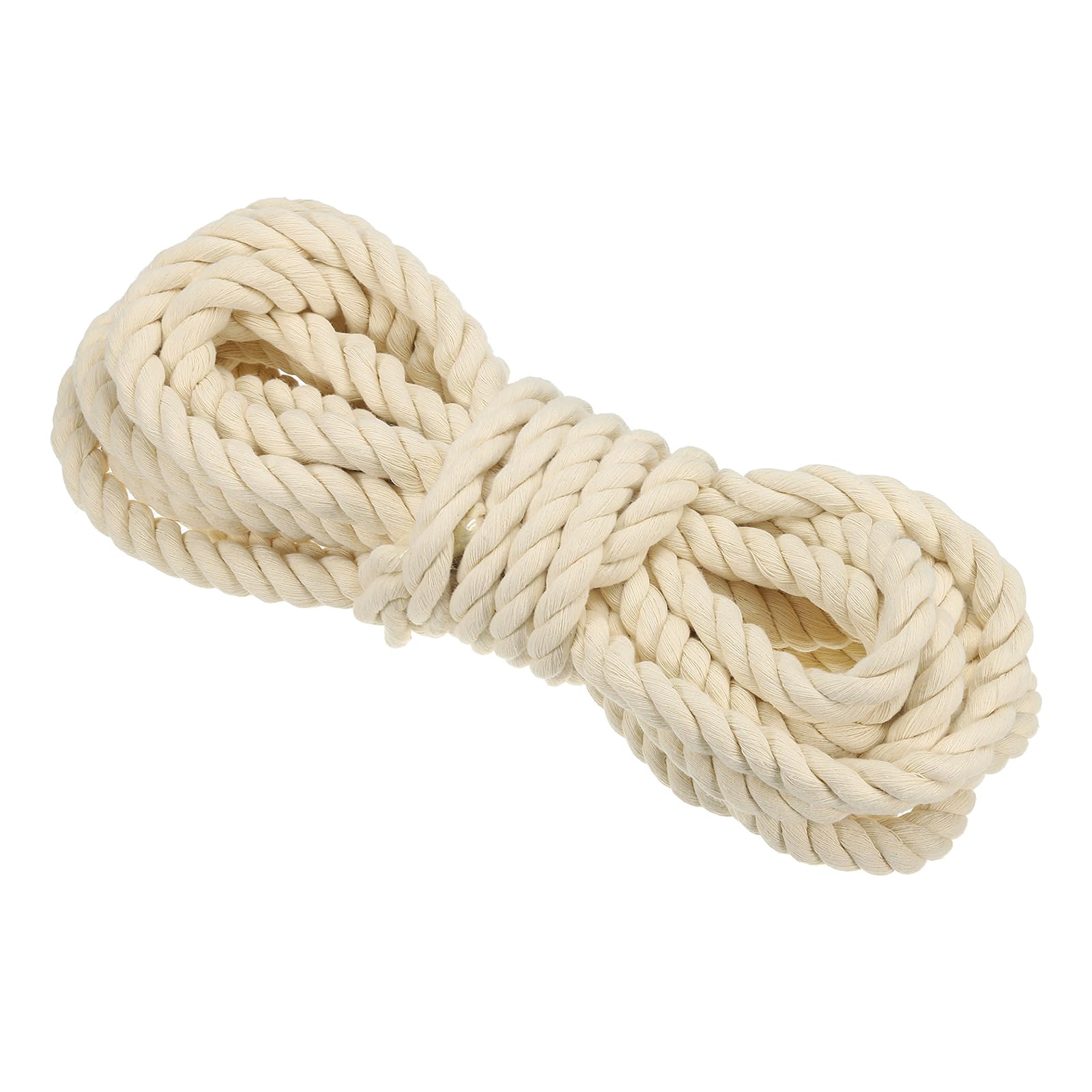 PATIKIL Natural Twisted Cotton Rope 30 feet x 9/16 Inch 3 Strand Strong Cotton Rope Tug of War Rope for Railings Crafts Games Home Decor, Beige