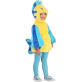 Disney The Little Mermaid Flounder Toddler Halloween Costume | Flounder Fish Jumpsuit Halloween with Hood & Tail