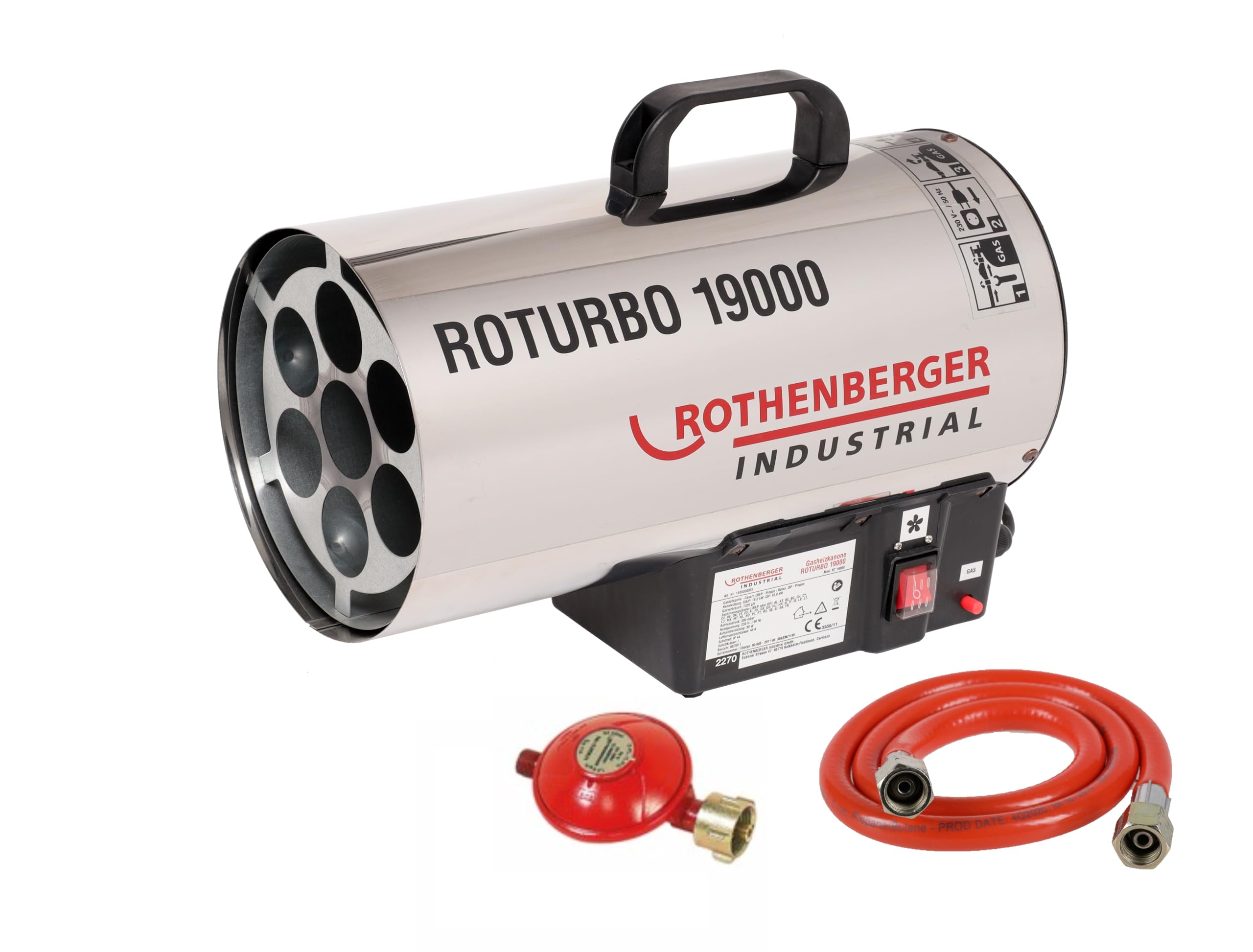 ROTHENBERGER Industrial Gas - Heater - Cannon/Blower RoTurbo 19000 incl. piezo ignition, hose and regulator, 18,2 kW