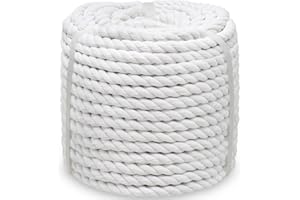 BONSINY White Cotton Rope 1/2 Inch x 100 Feet - Twisted White Rope for Crafts Nautical Plant Hanger DIY Projects