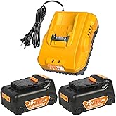 20V Max Battery Replacement 2-Pack for Dewalt Battery - Upgraded 5.0Ah High Capacity with DCB112 Battery Charger Station for DCB200 DCB120
