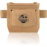 Graintex Nail, Screw Pouch with Clip Suede Leather, Universal Steel Clip for Belt, Riveted for Durability, for Constructors, Electricians, Plumbers, Handyman (Beige)