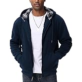ZITY Mens Flannel Plaid Lined Hoodies Zip Up Heavyweight Sweatshirt Winter Warm Thick Coat