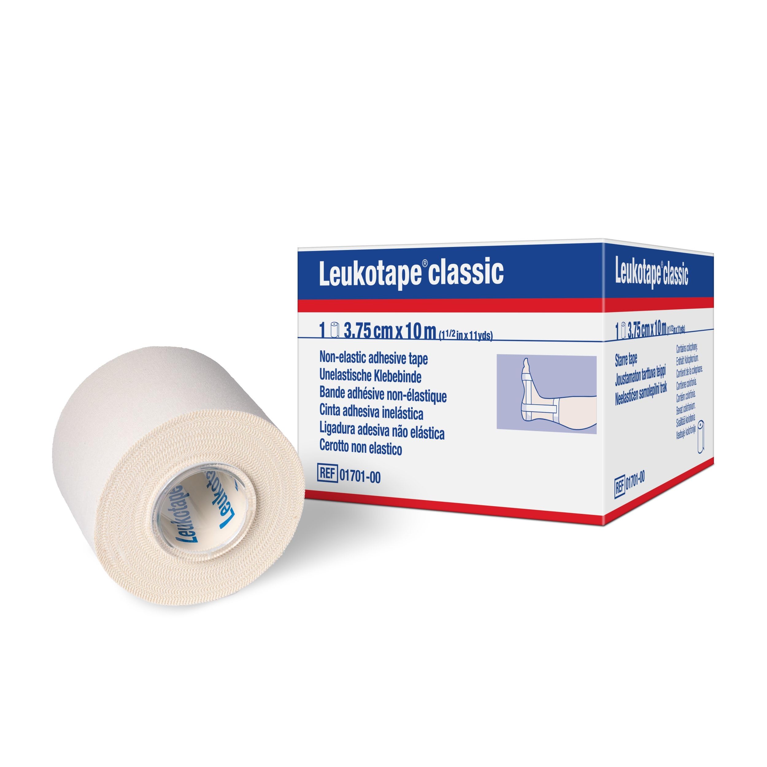 Leukotape Classic Rigid Medical Tape for Sprains and Injury Prevention, 3.75 cm x 10 m, White