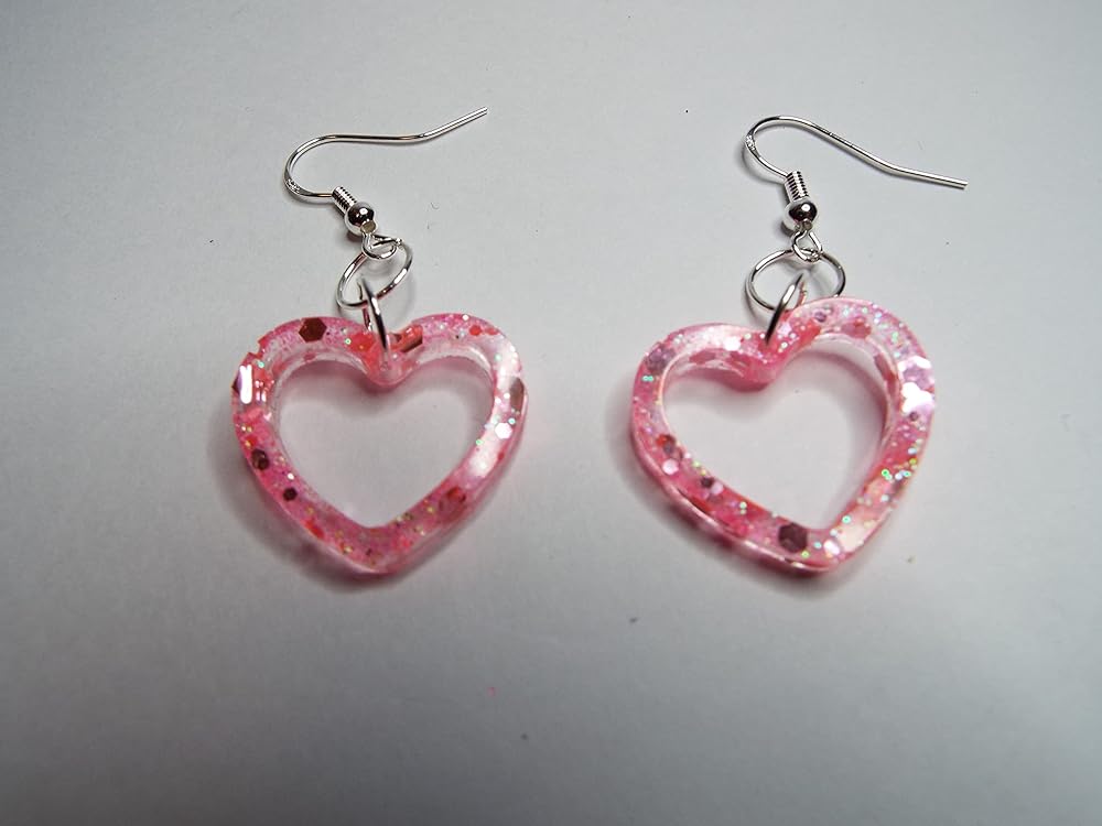 Pink Heart Earrings Sparkly 925 Silver Hoops Gift Wrapped For A Perfect Gift Amazon.co.uk Handmade