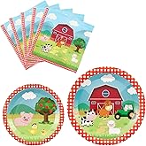WERNNSAI Farm Plates and Napkins - 48PCS Farm Animals Birthday Decorations Barnyard Paper Plates Tableware for Kids Birthday Party Farmhouse Decorations Serves 16 Guests