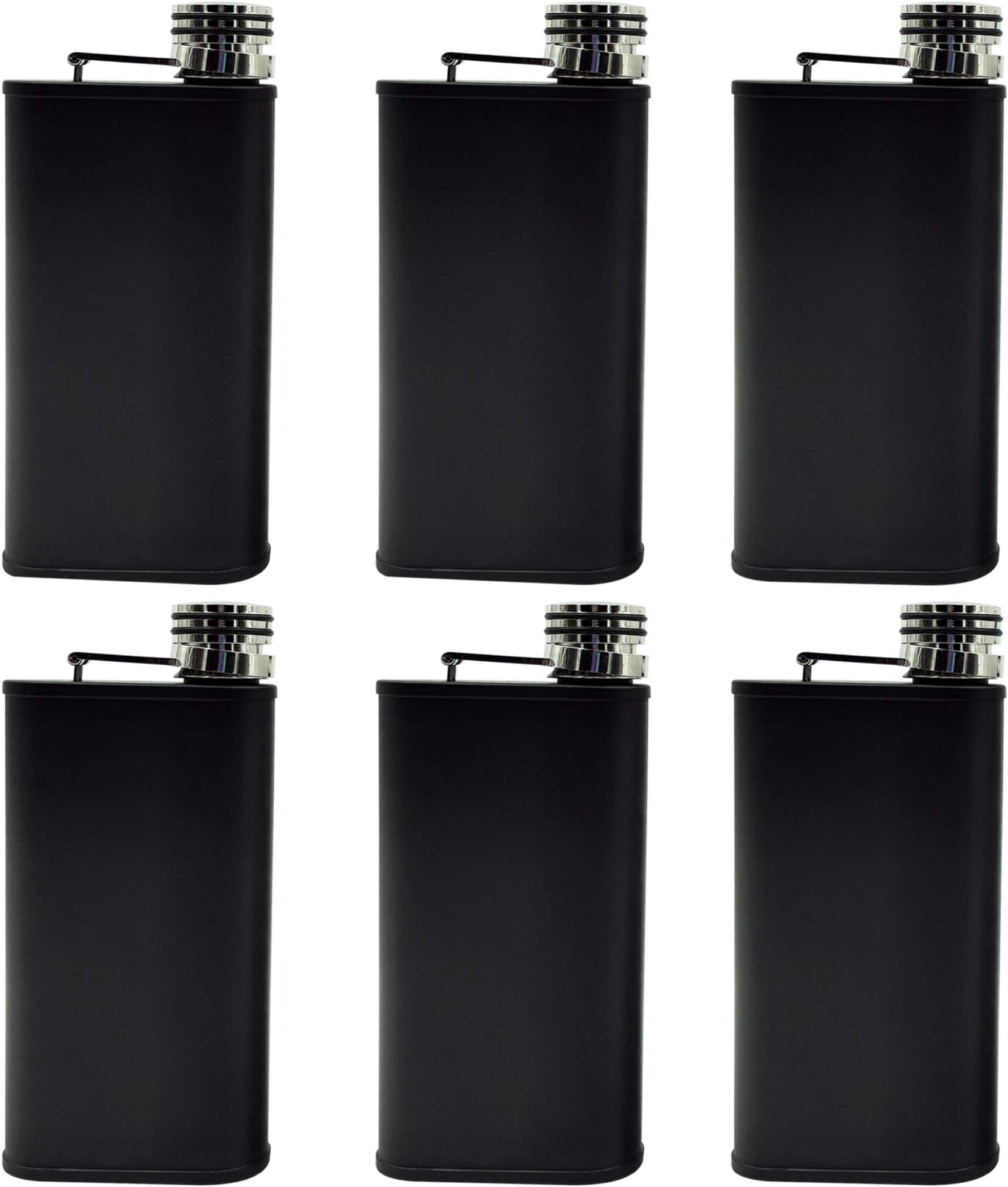 2 Pack Whiskey 8oz Matte Black Flask + Funnel - 2x Wider Mouth Stainless Steel Hip For Liquor, Leakproof Easy Pour in Slim Classy Pocket Design Engrave-able Groomsmen Gift (2pack Jet Black)