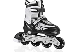 ZHUKAIKJ Kids Inline Skates for Boys and Girls, 4 Size Adjustable Inline Skates with All Light Up Wheels for Toddler Kids Beg
