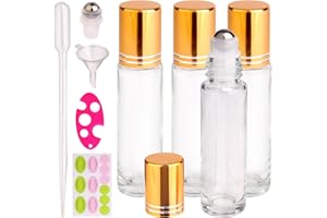 inice 10ml Roller Bottles for Essential Oils Thick Clear Glass Roll on Bottle Applicator Stainless Steel Ball Metal Cap Daily Care (Clear Rolelr Bottles)